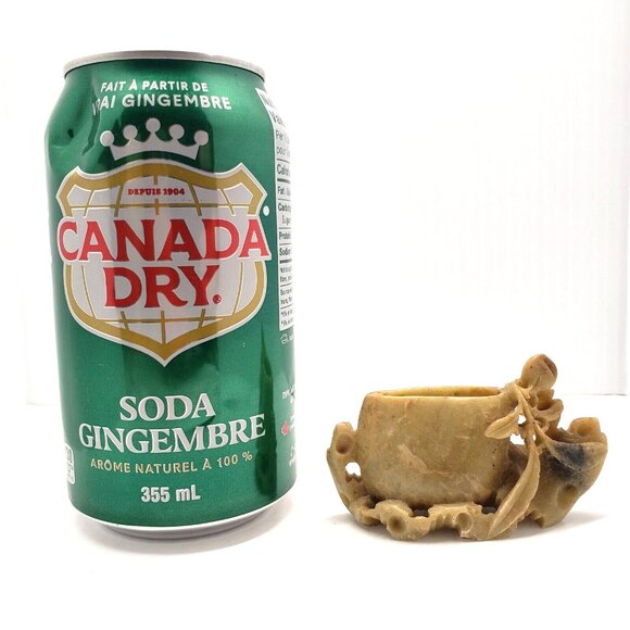 Authentic Vintage Chinese Carved Soapstone Small Brush/Ink Pot with Leaf Detail - Picture 6 of 6